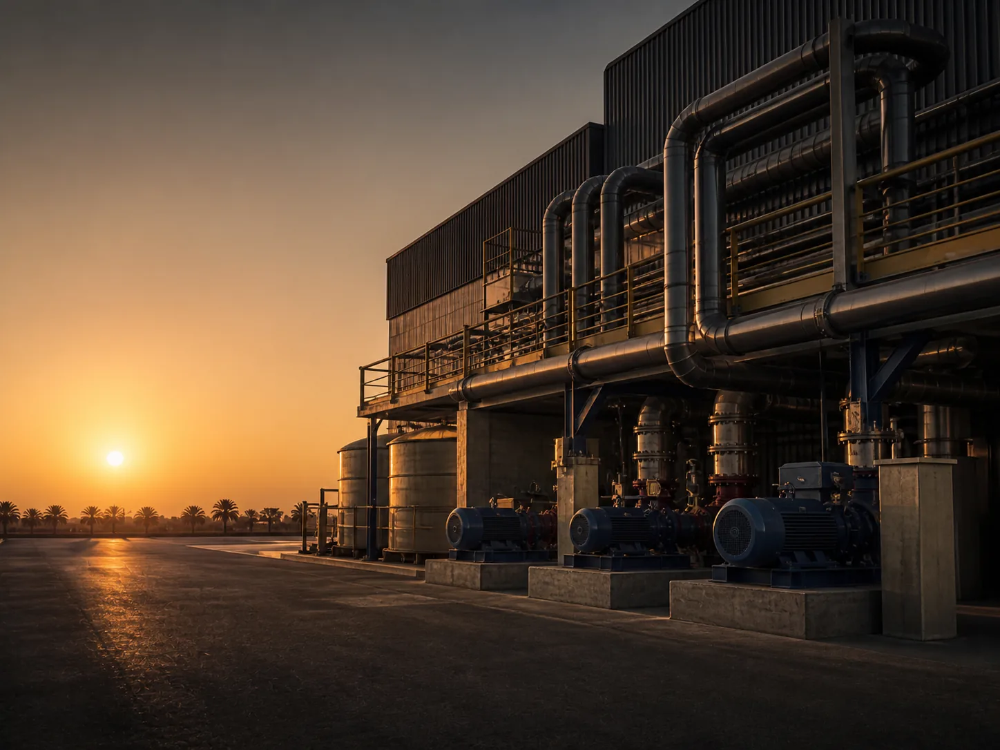 Industrial facility with motors and pipework