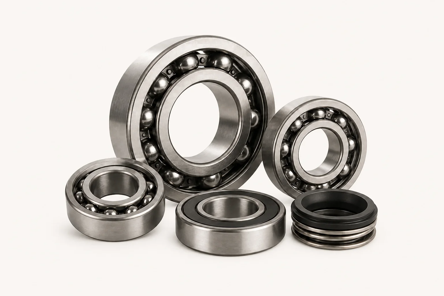 Group of industrial ball bearings and a mechanical seal